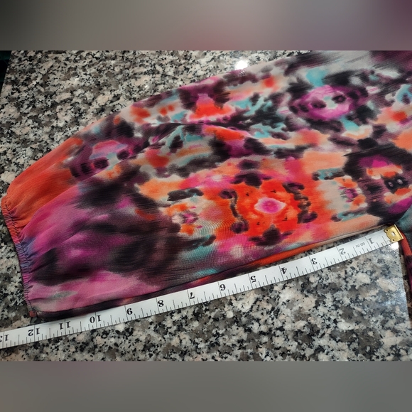 Saks Fifth Avenue Black Label Semi Sheer Multi Coloured Blouse Size Small - Picture 9 of 10